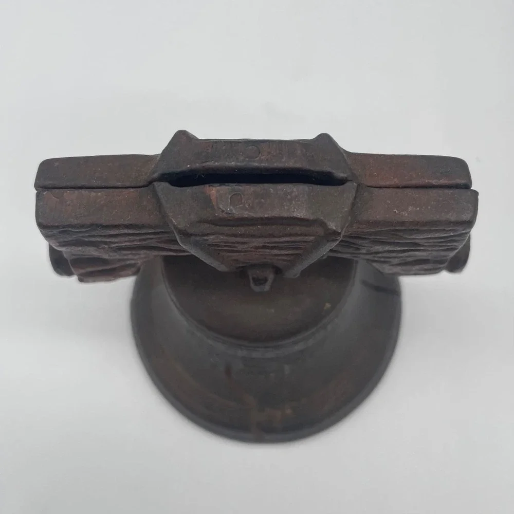 Vintage Liberty Bell Cast Iron Still Bank Antique Style Rustic Brown 3.5